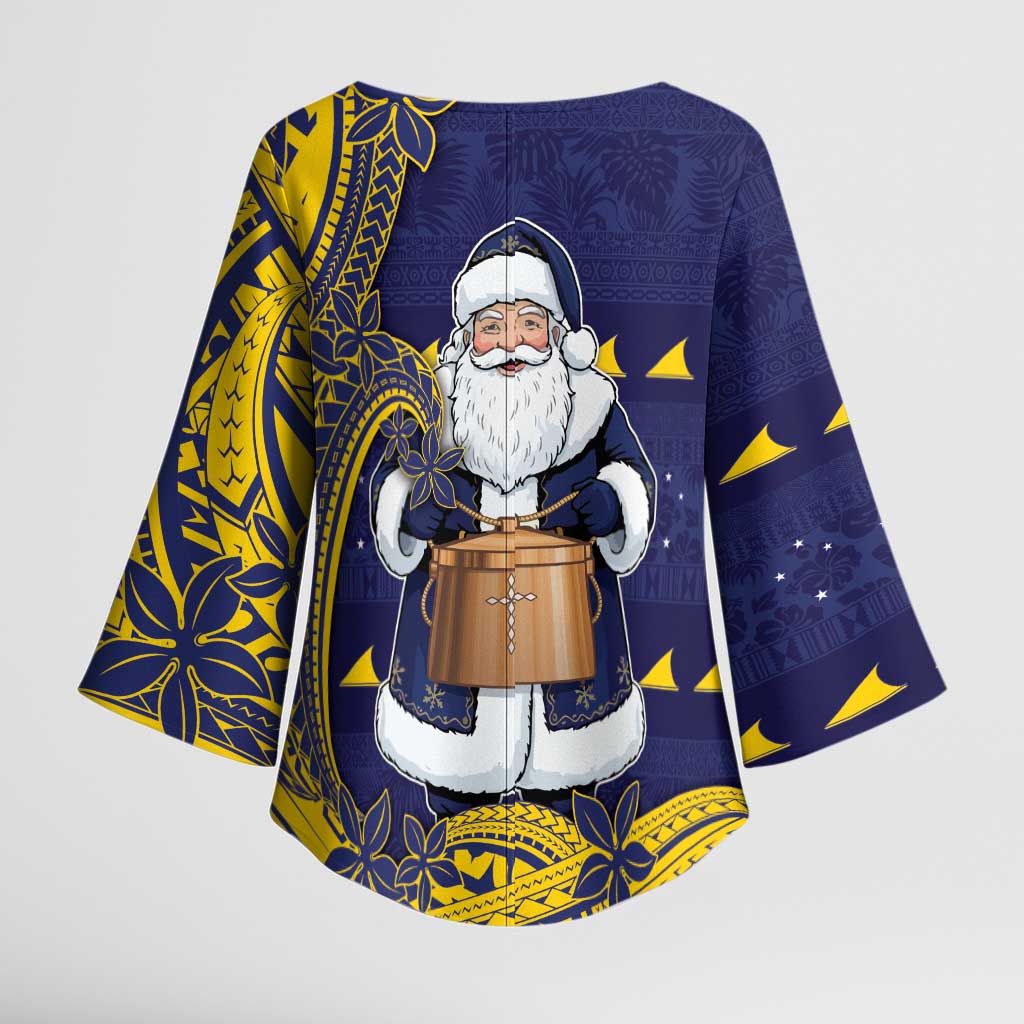 Tokelau Christmas Kimono Sleeve Blouse Santa With Tuluma Xmas Tribal Waves DT05 - Polynesian Pride