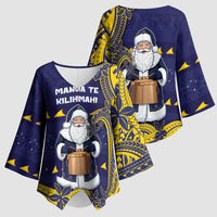 Tokelau Christmas Kimono Sleeve Blouse Santa With Tuluma Xmas Tribal Waves DT05 - Polynesian Pride