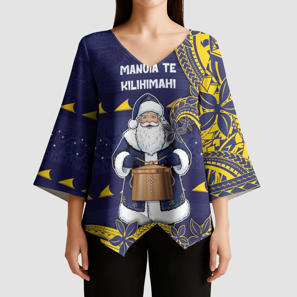 Tokelau Christmas Kimono Sleeve Blouse Santa With Tuluma Xmas Tribal Waves DT05 - Polynesian Pride