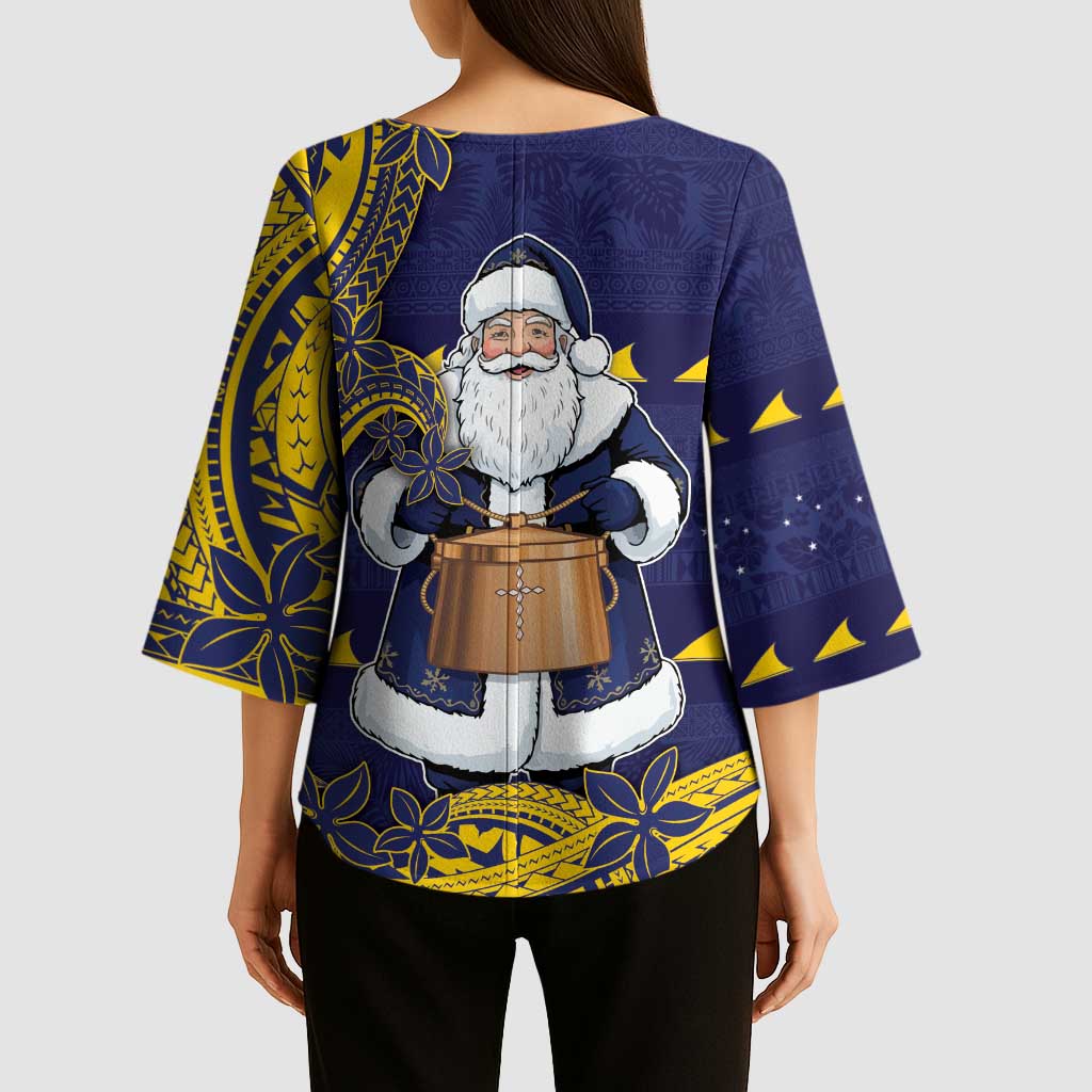 Tokelau Christmas Kimono Sleeve Blouse Santa With Tuluma Xmas Tribal Waves DT05 - Polynesian Pride