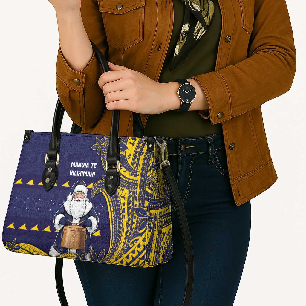 Tokelau Christmas Leather Bag Santa With Tuluma Xmas Tribal Waves - Polynesian Pride