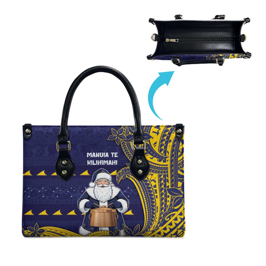 Tokelau Christmas Leather Bag Santa With Tuluma Xmas Tribal Waves - Polynesian Pride