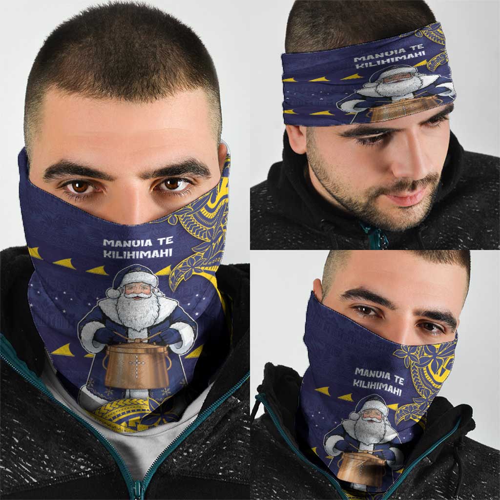 Tokelau Christmas Neck Gaiter Santa With Tuluma Xmas Tribal Waves - Polynesian Pride
