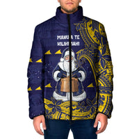 Tokelau Christmas Padded Jacket Santa With Tuluma Xmas Tribal Waves DT05 Men Navy - Polynesian Pride