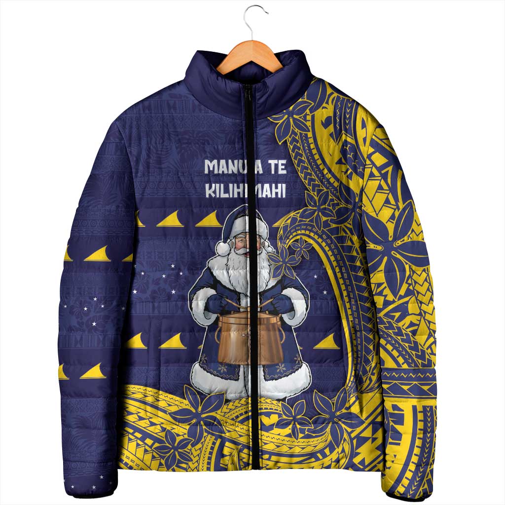 Tokelau Christmas Padded Jacket Santa With Tuluma Xmas Tribal Waves DT05 - Polynesian Pride