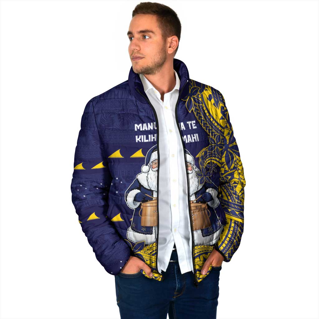 Tokelau Christmas Padded Jacket Santa With Tuluma Xmas Tribal Waves DT05 - Polynesian Pride