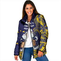 Tokelau Christmas Padded Jacket Santa With Tuluma Xmas Tribal Waves DT05 Women Navy - Polynesian Pride