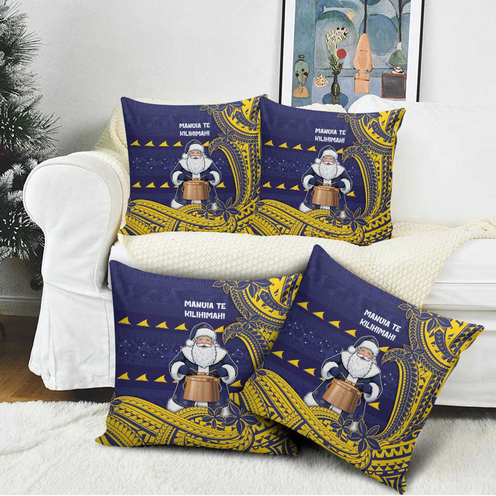 Tokelau Christmas Pillow Cover Santa With Tuluma Xmas Tribal Waves - Polynesian Pride
