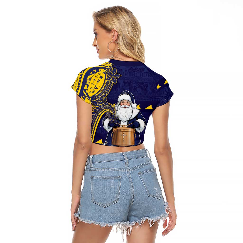 Tokelau Christmas Raglan Cropped T Shirt Santa With Tuluma Xmas Tribal Waves - Polynesian Pride