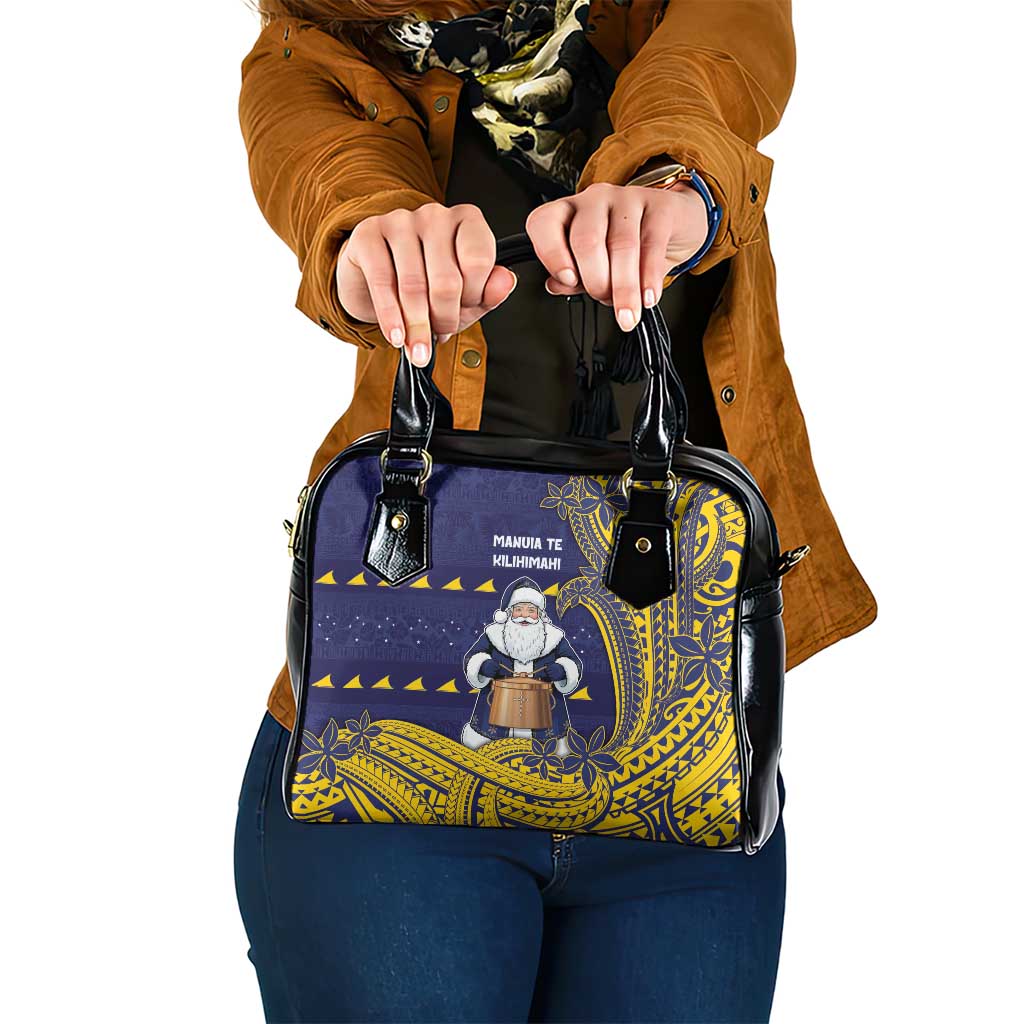 Tokelau Christmas Shoulder Handbag Santa With Tuluma Xmas Tribal Waves - Polynesian Pride