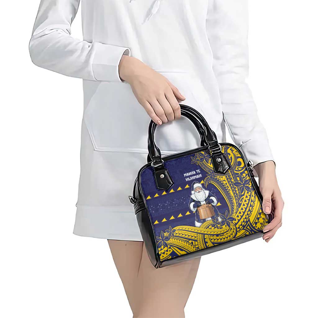 Tokelau Christmas Shoulder Handbag Santa With Tuluma Xmas Tribal Waves - Polynesian Pride