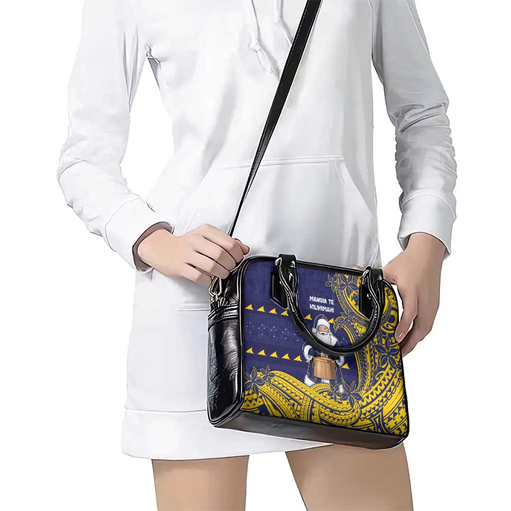 Tokelau Christmas Shoulder Handbag Santa With Tuluma Xmas Tribal Waves - Polynesian Pride