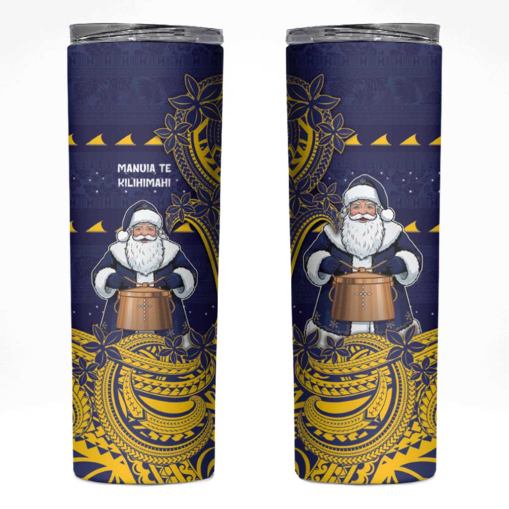 Tokelau Christmas Skinny Tumbler Santa With Tuluma Xmas Tribal Waves DT05 Navy - Polynesian Pride