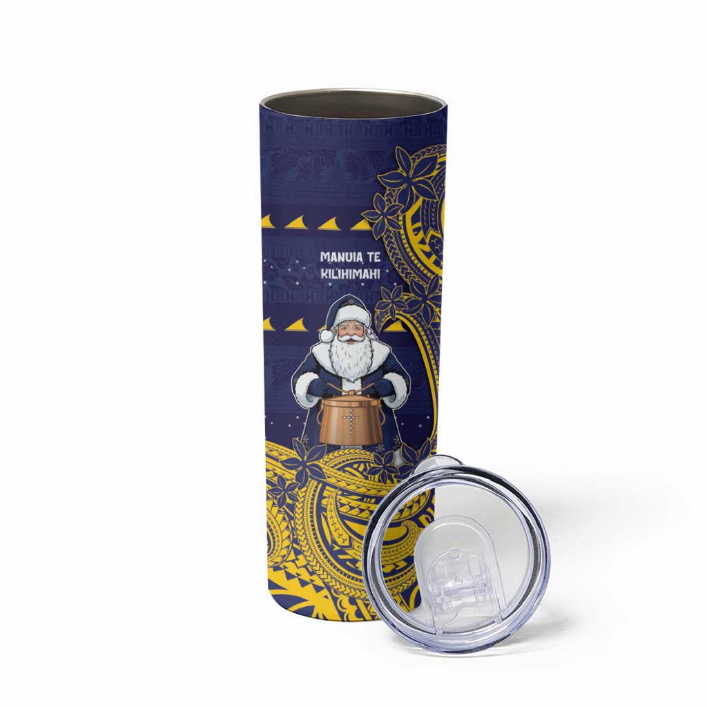 Tokelau Christmas Skinny Tumbler Santa With Tuluma Xmas Tribal Waves DT05 - Polynesian Pride
