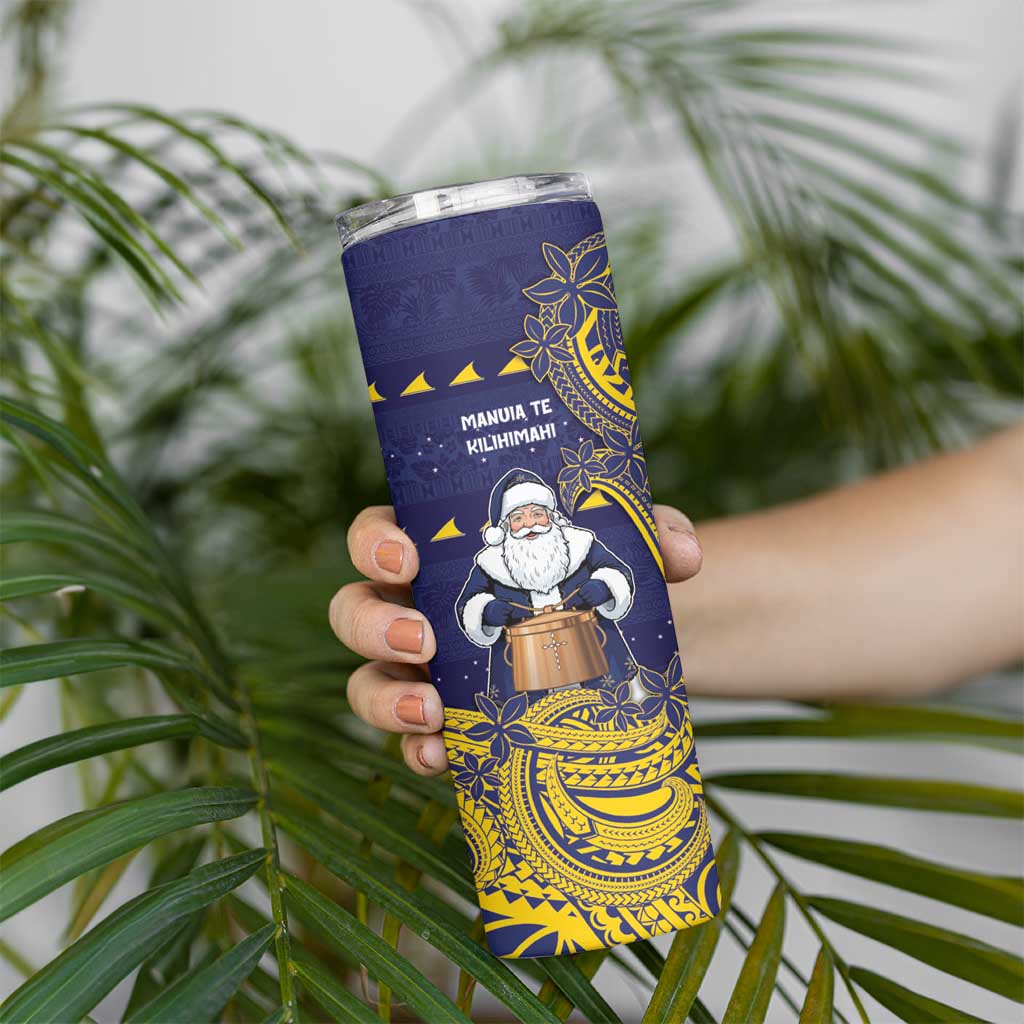 Tokelau Christmas Skinny Tumbler Santa With Tuluma Xmas Tribal Waves DT05 - Polynesian Pride
