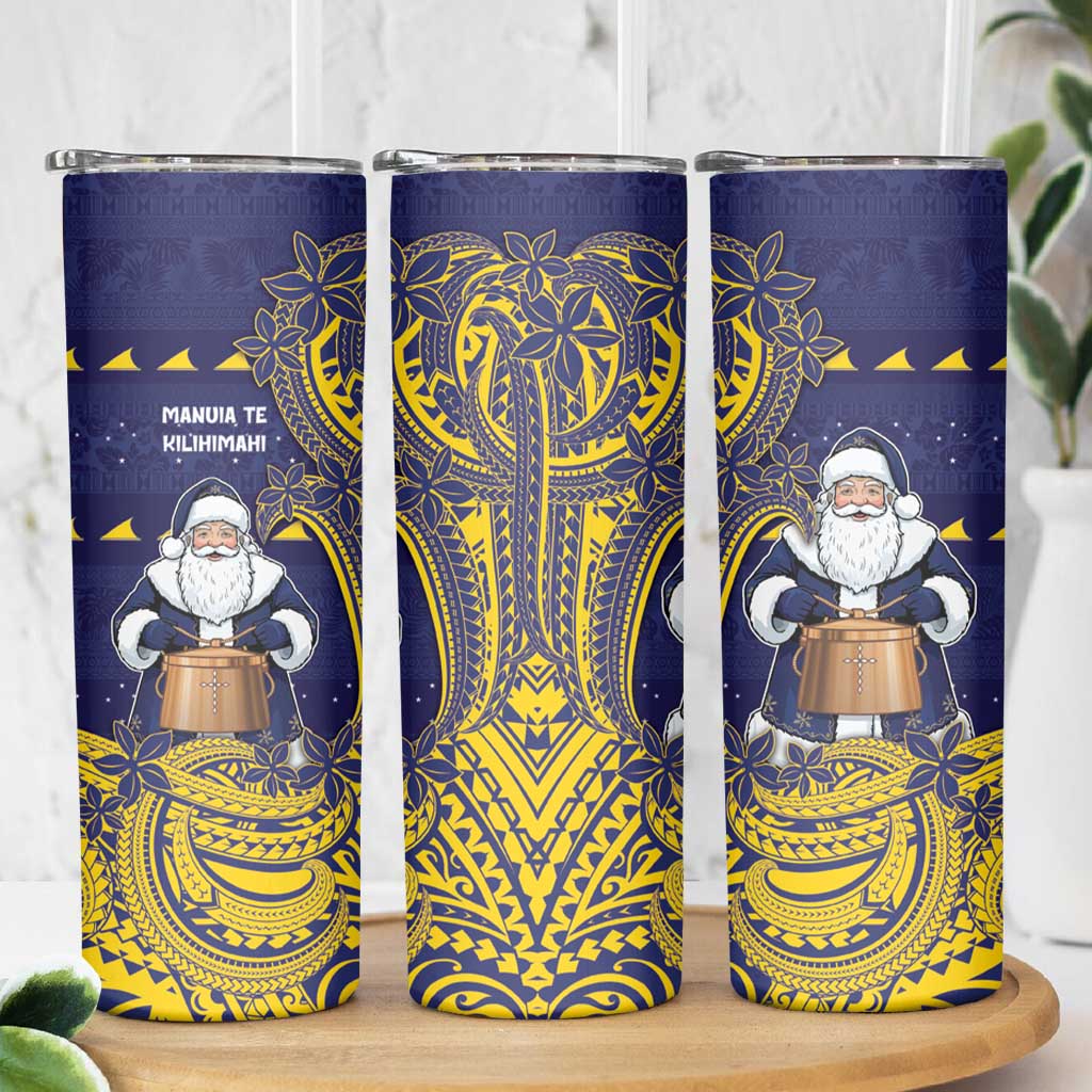 Tokelau Christmas Skinny Tumbler Santa With Tuluma Xmas Tribal Waves DT05 - Polynesian Pride