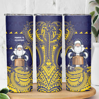 Tokelau Christmas Skinny Tumbler Santa With Tuluma Xmas Tribal Waves DT05 - Polynesian Pride