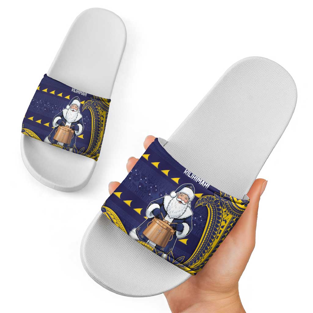 Tokelau Christmas Slide Sandals Santa With Tuluma Xmas Tribal Waves - Polynesian Pride