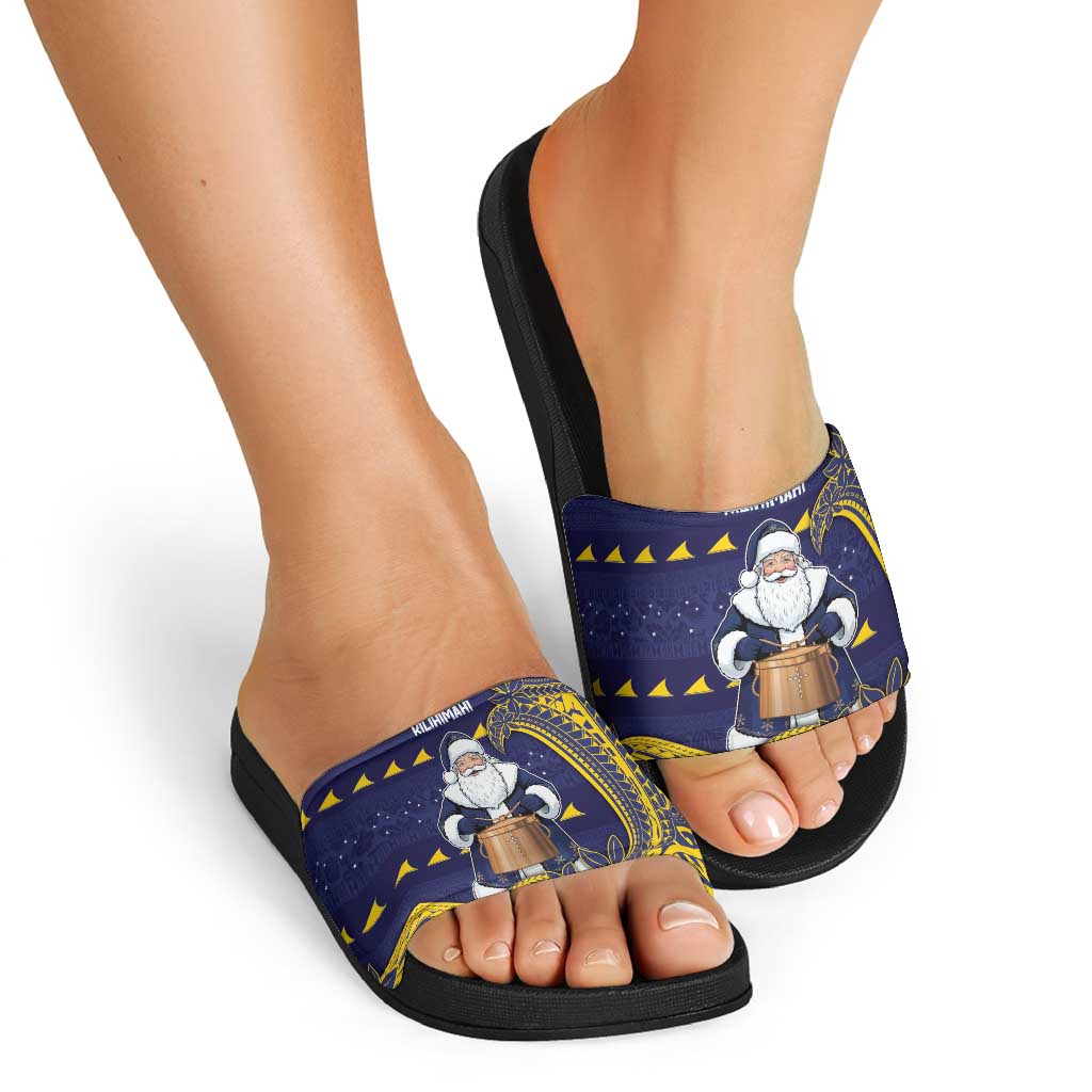 Tokelau Christmas Slide Sandals Santa With Tuluma Xmas Tribal Waves - Polynesian Pride
