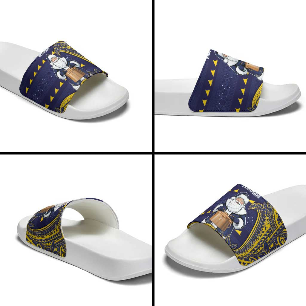 Tokelau Christmas Slide Sandals Santa With Tuluma Xmas Tribal Waves - Polynesian Pride