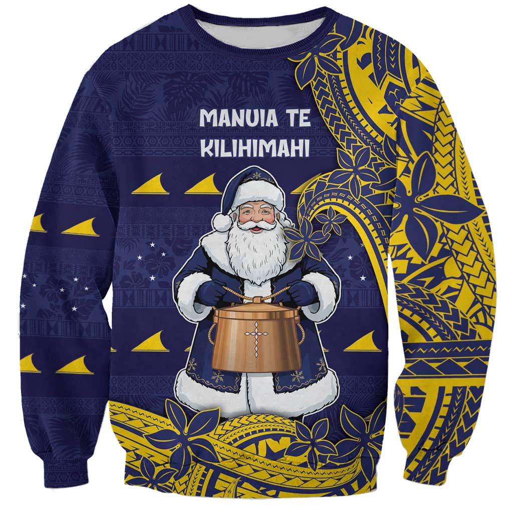 Tokelau Christmas Sweatshirt Santa With Tuluma Xmas Tribal Waves DT05 Unisex Navy - Polynesian Pride