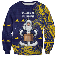 Tokelau Christmas Sweatshirt Santa With Tuluma Xmas Tribal Waves DT05 Unisex Navy - Polynesian Pride
