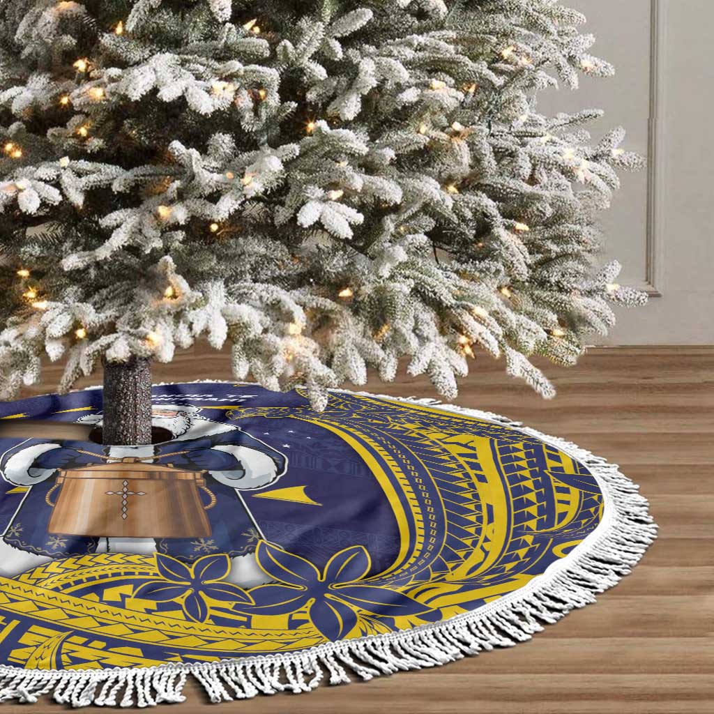Tokelau Christmas Tree Skirt Santa With Tuluma Xmas Tribal Waves - Polynesian Pride