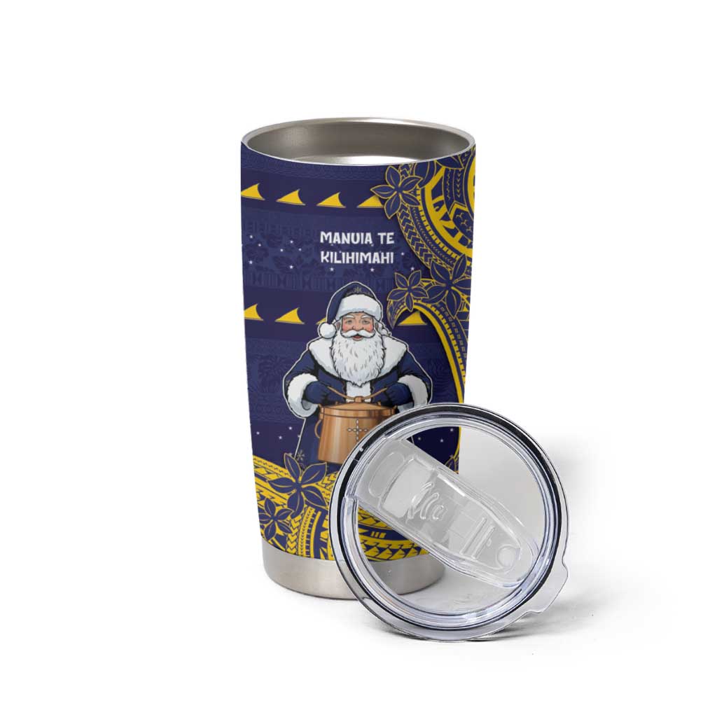 Tokelau Christmas Tumbler Cup Santa With Tuluma Xmas Tribal Waves - Polynesian Pride