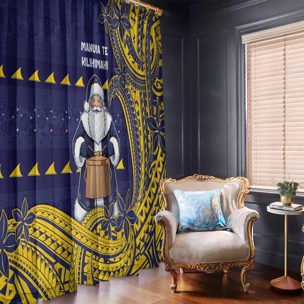 Tokelau Christmas Window Curtain Santa With Tuluma Xmas Tribal Waves - Polynesian Pride