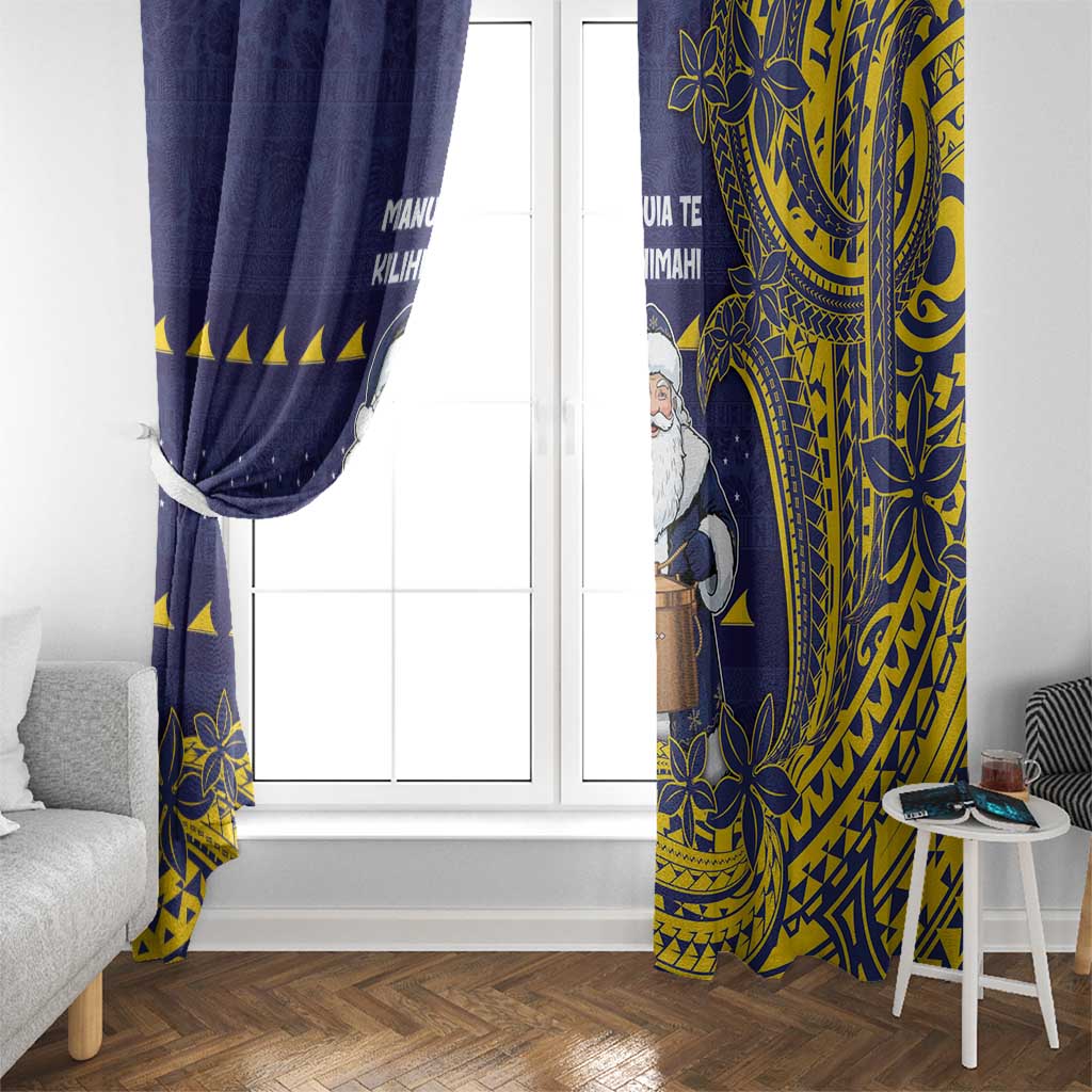 Tokelau Christmas Window Curtain Santa With Tuluma Xmas Tribal Waves - Polynesian Pride