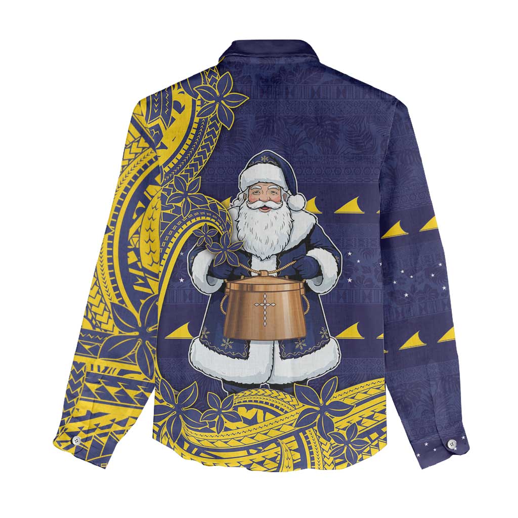 Tokelau Christmas Women Casual Shirt Santa With Tuluma Xmas Tribal Waves DT05 - Polynesian Pride
