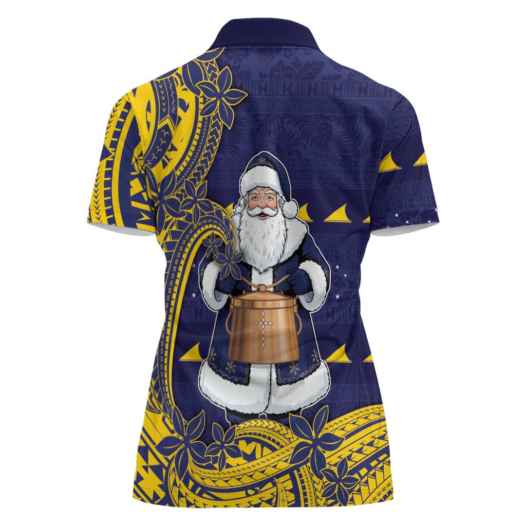 Tokelau Christmas Women Polo Shirt Santa With Tuluma Xmas Tribal Waves - Polynesian Pride