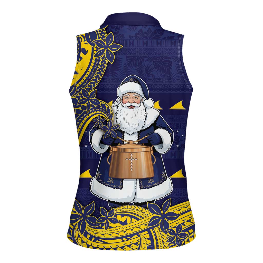 Tokelau Christmas Women Sleeveless Polo Shirt Santa With Tuluma Xmas Tribal Waves DT05 - Polynesian Pride