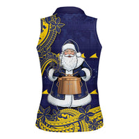 Tokelau Christmas Women Sleeveless Polo Shirt Santa With Tuluma Xmas Tribal Waves DT05 - Polynesian Pride