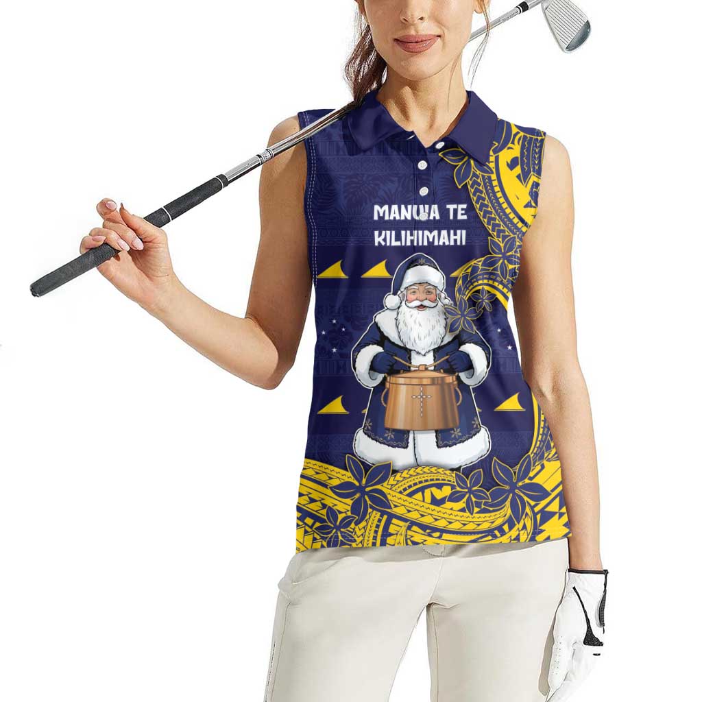 Tokelau Christmas Women Sleeveless Polo Shirt Santa With Tuluma Xmas Tribal Waves DT05 - Polynesian Pride