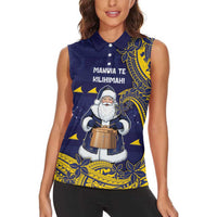 Tokelau Christmas Women Sleeveless Polo Shirt Santa With Tuluma Xmas Tribal Waves DT05 - Polynesian Pride