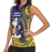 Tokelau Christmas Women Sleeveless Polo Shirt Santa With Tuluma Xmas Tribal Waves DT05 - Polynesian Pride