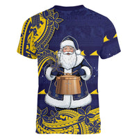 Tokelau Christmas Women V-Neck T-Shirt Santa With Tuluma Xmas Tribal Waves DT05 - Polynesian Pride