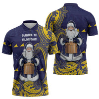 Tokelau Christmas Zipper Polo Shirt Santa With Tuluma Xmas Tribal Waves - Polynesian Pride