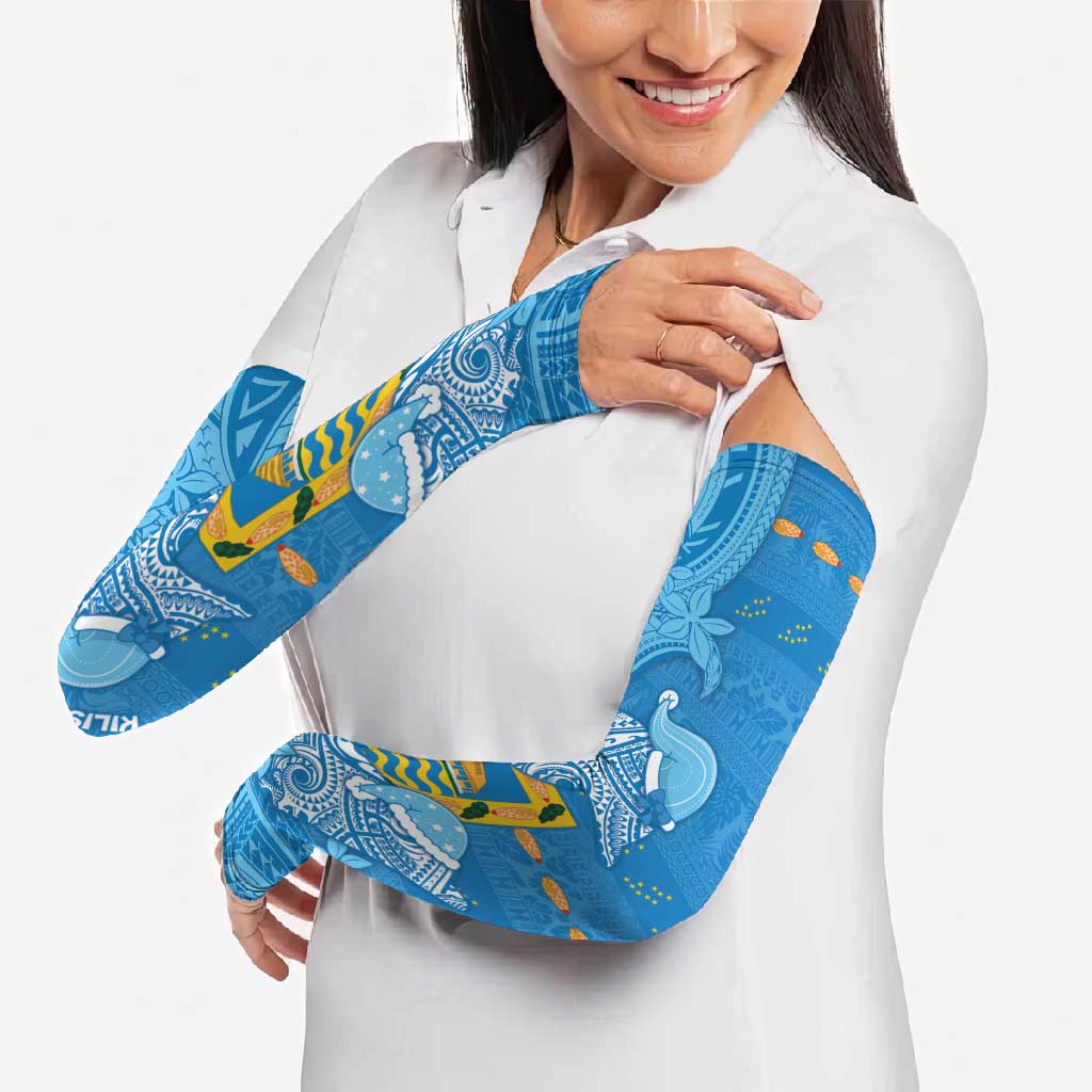 Tuvalu Christmas Arm Sleeves Dolphins Santa Xmas Tribal Waves - Polynesian Pride