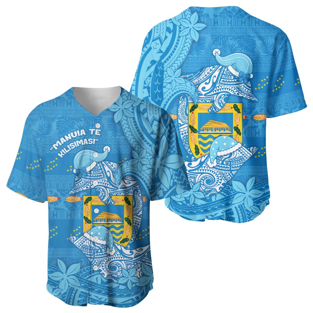 Tuvalu Christmas Baseball Jersey Dolphins Santa Xmas Tribal Waves - Polynesian Pride
