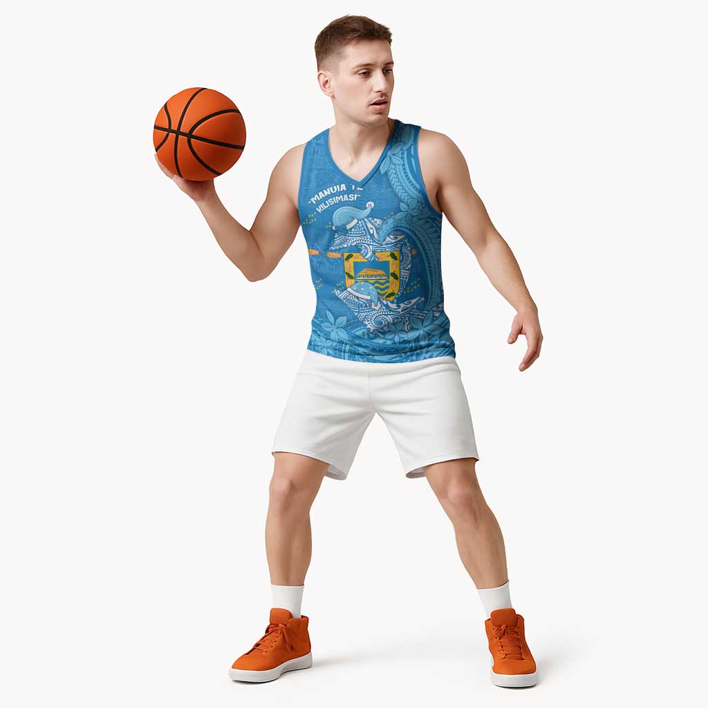 Tuvalu Christmas Basketball Jersey Dolphins Santa Xmas Tribal Waves - Polynesian Pride