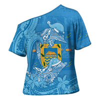Tuvalu Christmas Cross Shoulder Shirt Dolphins Santa Xmas Tribal Waves - Polynesian Pride