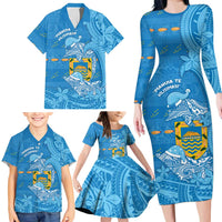 Tuvalu Christmas Family Matching Long Sleeve Bodycon Dress and Hawaiian Shirt Dolphins Santa Xmas Tribal Waves DT05 - Polynesian Pride