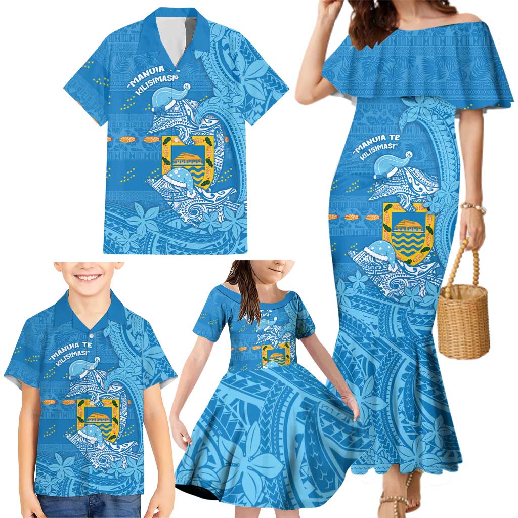 Tuvalu Christmas Family Matching Mermaid Dress and Hawaiian Shirt Dolphins Santa Xmas Tribal Waves DT05 - Polynesian Pride