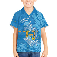 Tuvalu Christmas Family Matching Mermaid Dress and Hawaiian Shirt Dolphins Santa Xmas Tribal Waves DT05 Son's Shirt Blue - Polynesian Pride
