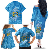 Tuvalu Christmas Family Matching Off The Shoulder Long Sleeve Dress and Hawaiian Shirt Dolphins Santa Xmas Tribal Waves DT05 - Polynesian Pride