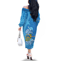 Tuvalu Christmas Family Matching Off The Shoulder Long Sleeve Dress and Hawaiian Shirt Dolphins Santa Xmas Tribal Waves DT05 - Polynesian Pride