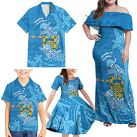 Tuvalu Christmas Family Matching Off Shoulder Maxi Dress and Hawaiian Shirt Dolphins Santa Xmas Tribal Waves DT05 - Polynesian Pride