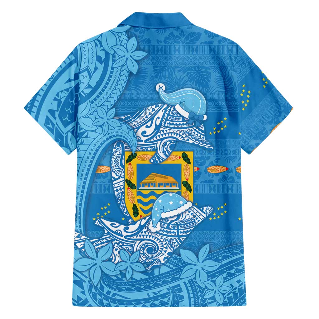 Tuvalu Christmas Family Matching Off Shoulder Maxi Dress and Hawaiian Shirt Dolphins Santa Xmas Tribal Waves DT05 - Polynesian Pride